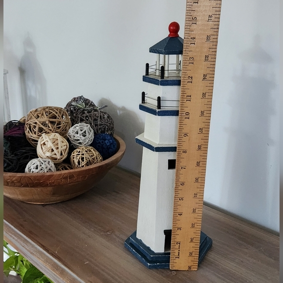 ⚓ Heritage Mint Wooden Nautical Lighthouse Décor – White & Blue, 15” Tall - Picture 13 of 16